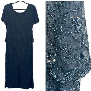 Vintage beaded midi evening dress 16 modern size 10